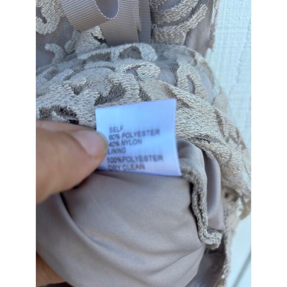 Tadashi‎ Shoji Lace Blouson Dress, Nude Beige, Lined, Sz 4 - Picture 7 of 8